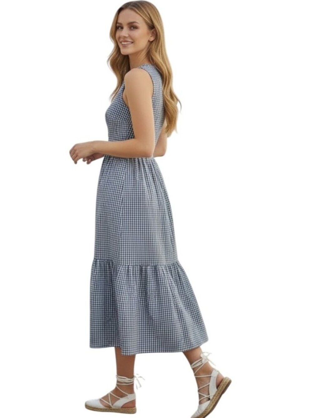 GAL MEETS GLAM Ardith Blue Gingham Seersucker Fit & Flare Midi Dress sz 8 - Picture 6 of 6
